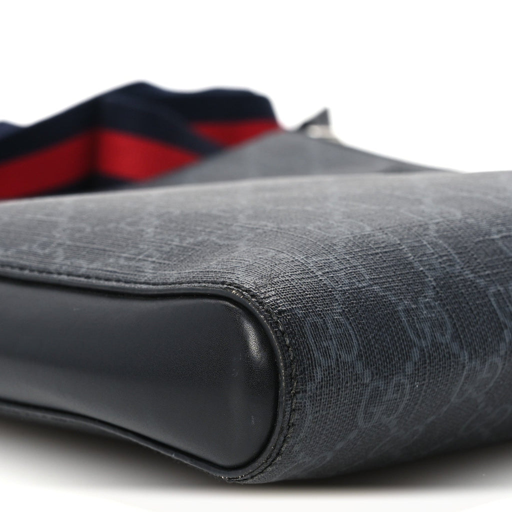 GG Supreme Monogram Appia Calfskin Web Flat Messenger Bag Black Grey