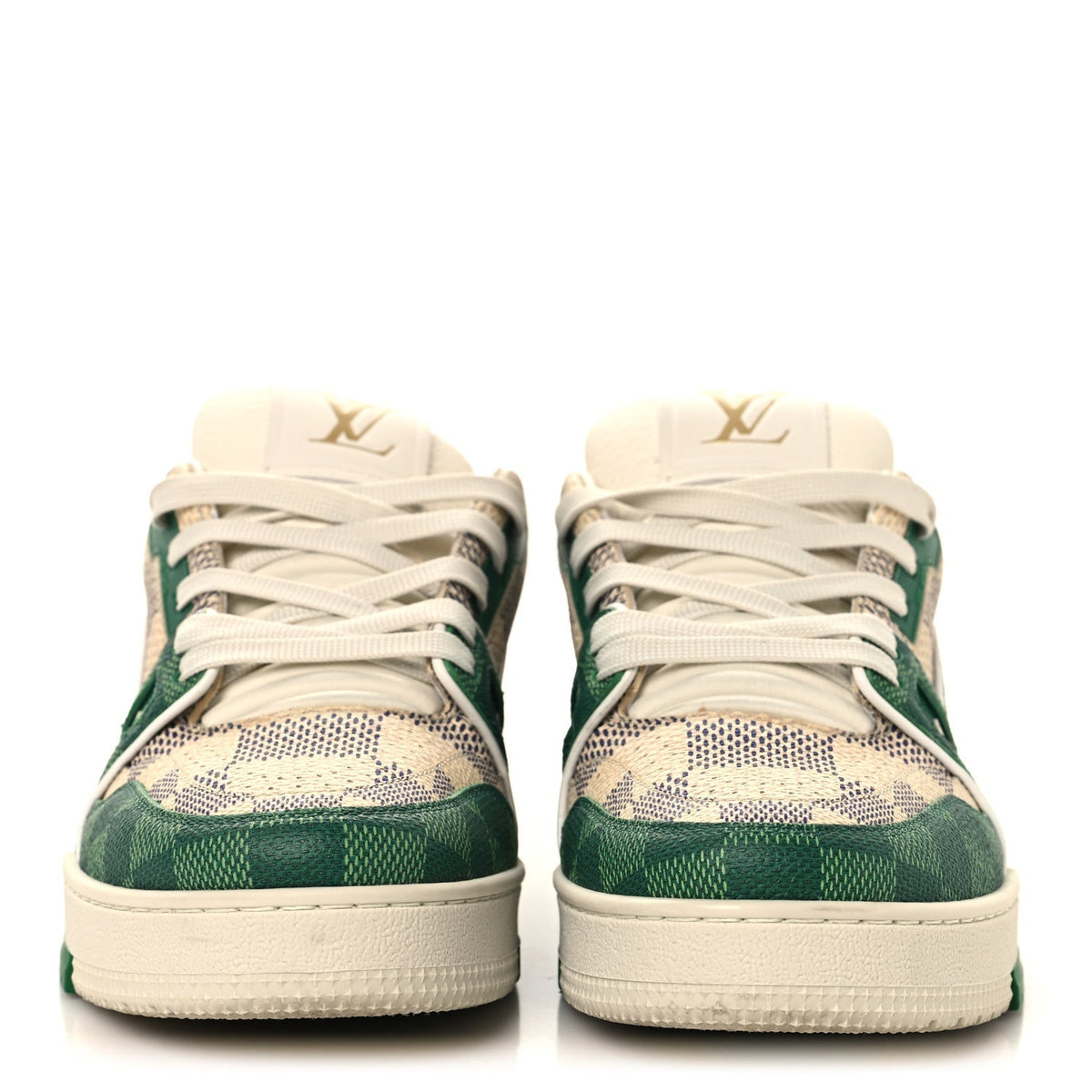 Damier Grained Calfskin Monogram Mens LV Trainer Sneakers 4 Green