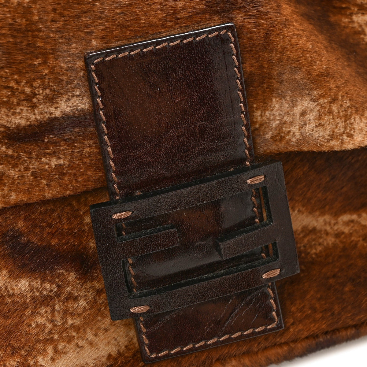 Calf Hair Zebra Print Baguette Brown