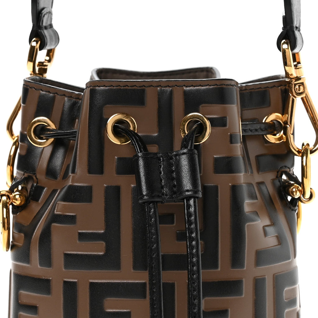 Vitello Liberty F is Fendi Bi-Color FF 1974 Embossed Mini Mon Tresor Bucket Bag Maya Black