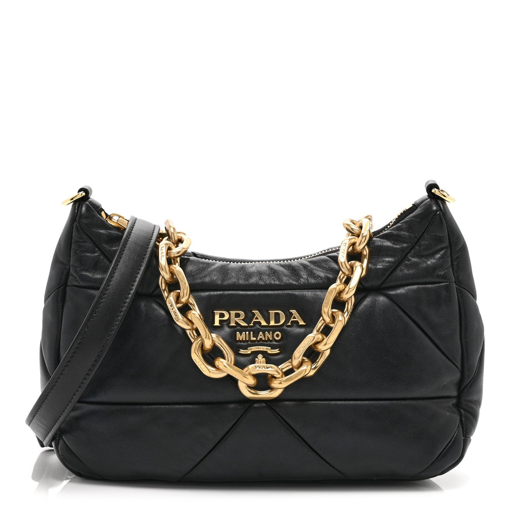Nappa Triangle Quilted Patchwork System Bag Black