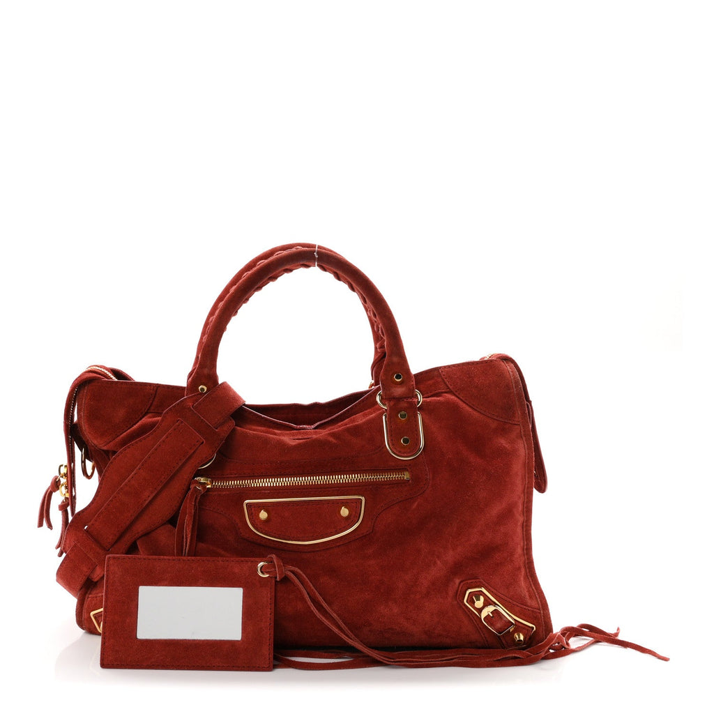 Baby Daim Suede Gold Metallic Edge Hardware City Bois De Rose Fonce