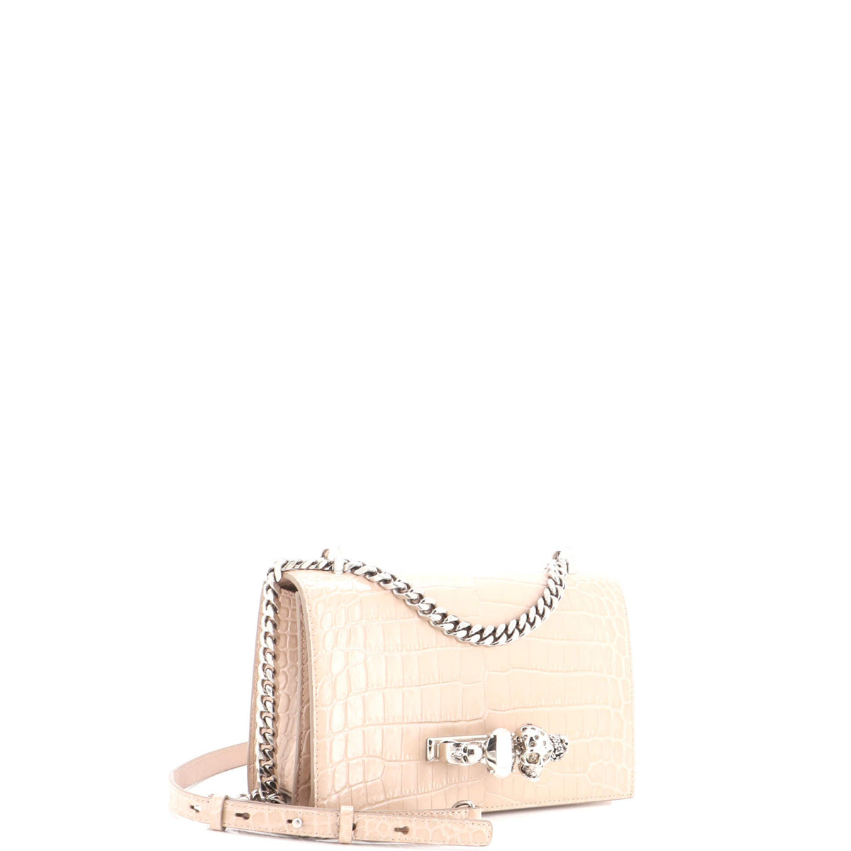 Jewelled Flap Satchel Crocodile Embossed Leather Medium