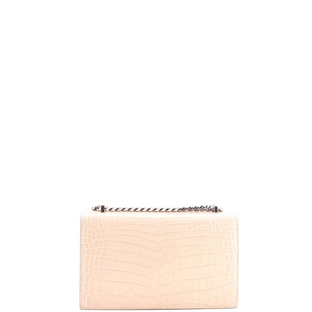 Jewelled Flap Satchel Crocodile Embossed Leather Medium
