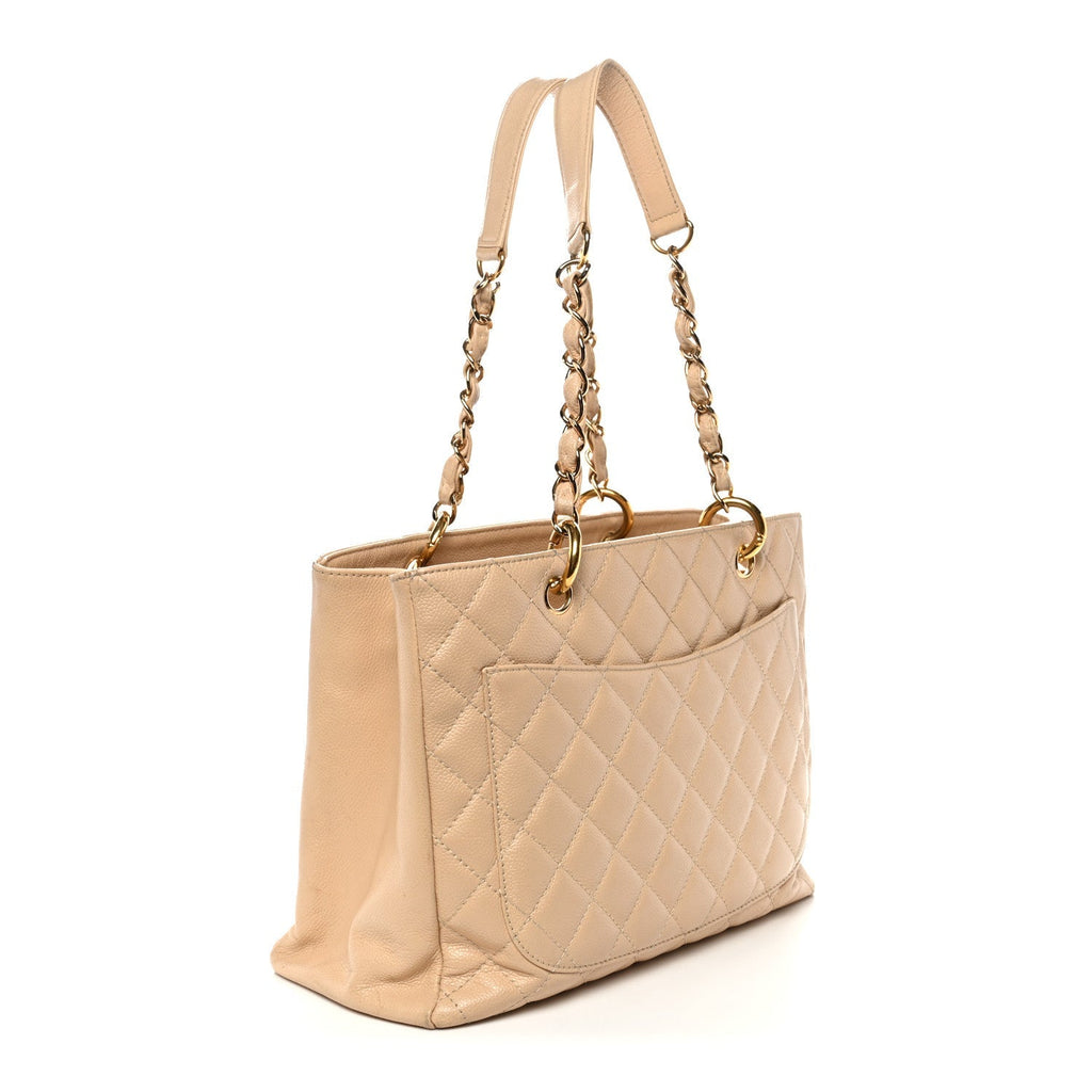 Caviar Quilted Grand Shopping Tote GST Beige