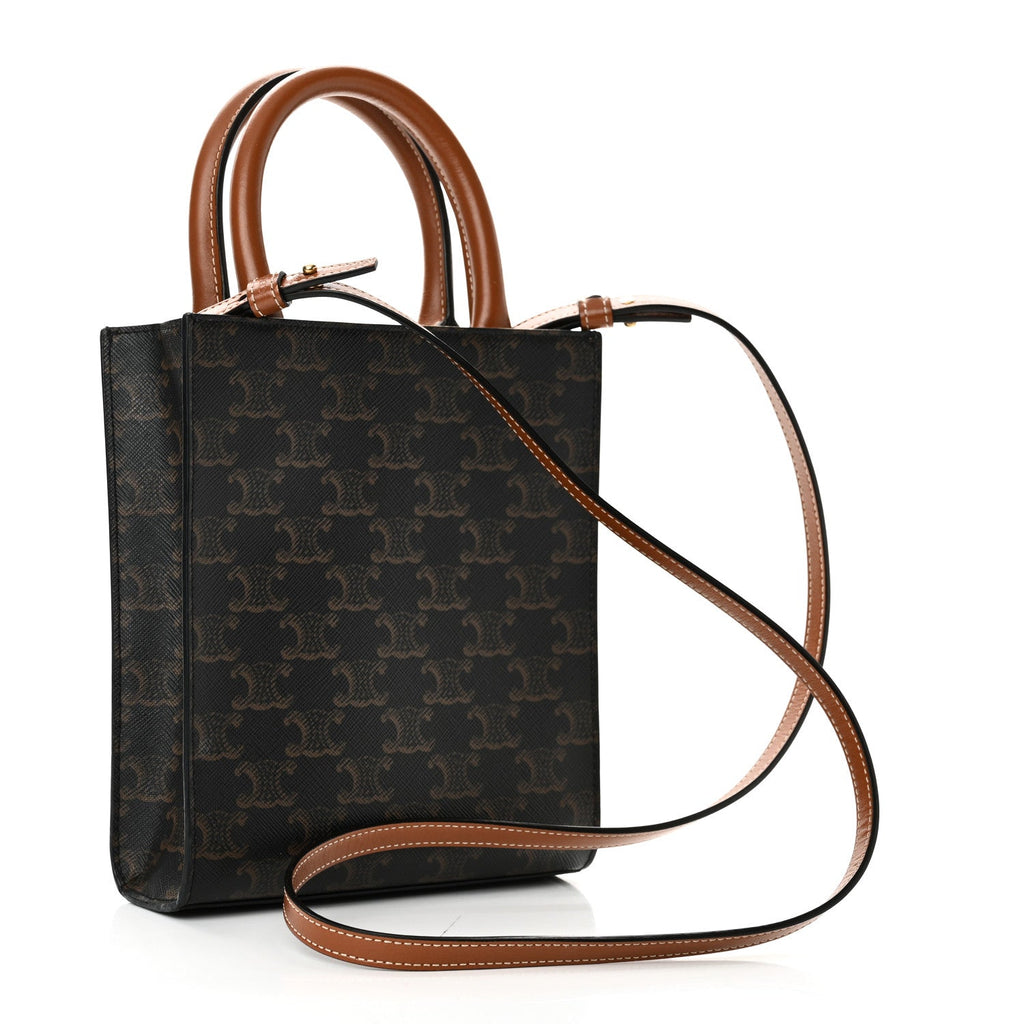 Triomphe Canvas Calfskin Mini Vertical Cabas Tan
