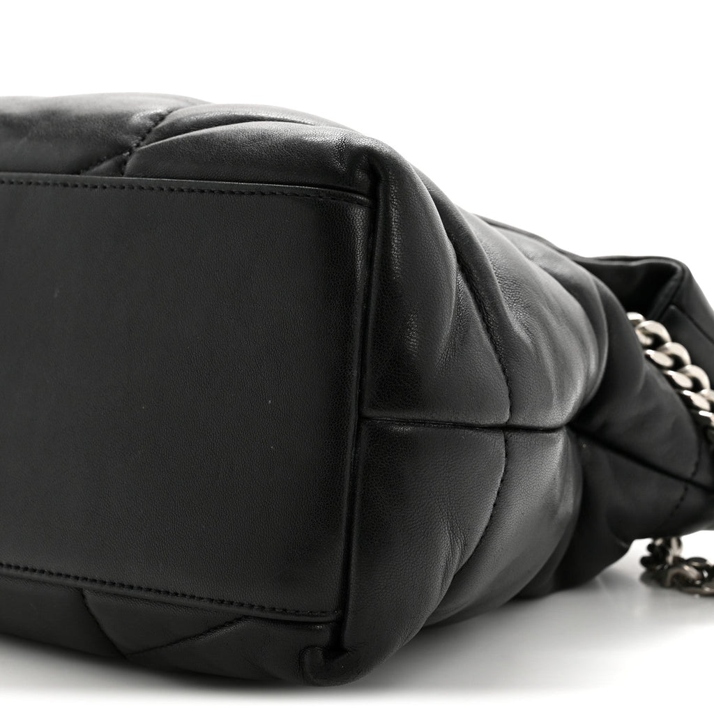 Lambskin Quilted Medium Loulou Puffer Monogram Chain Satchel Black