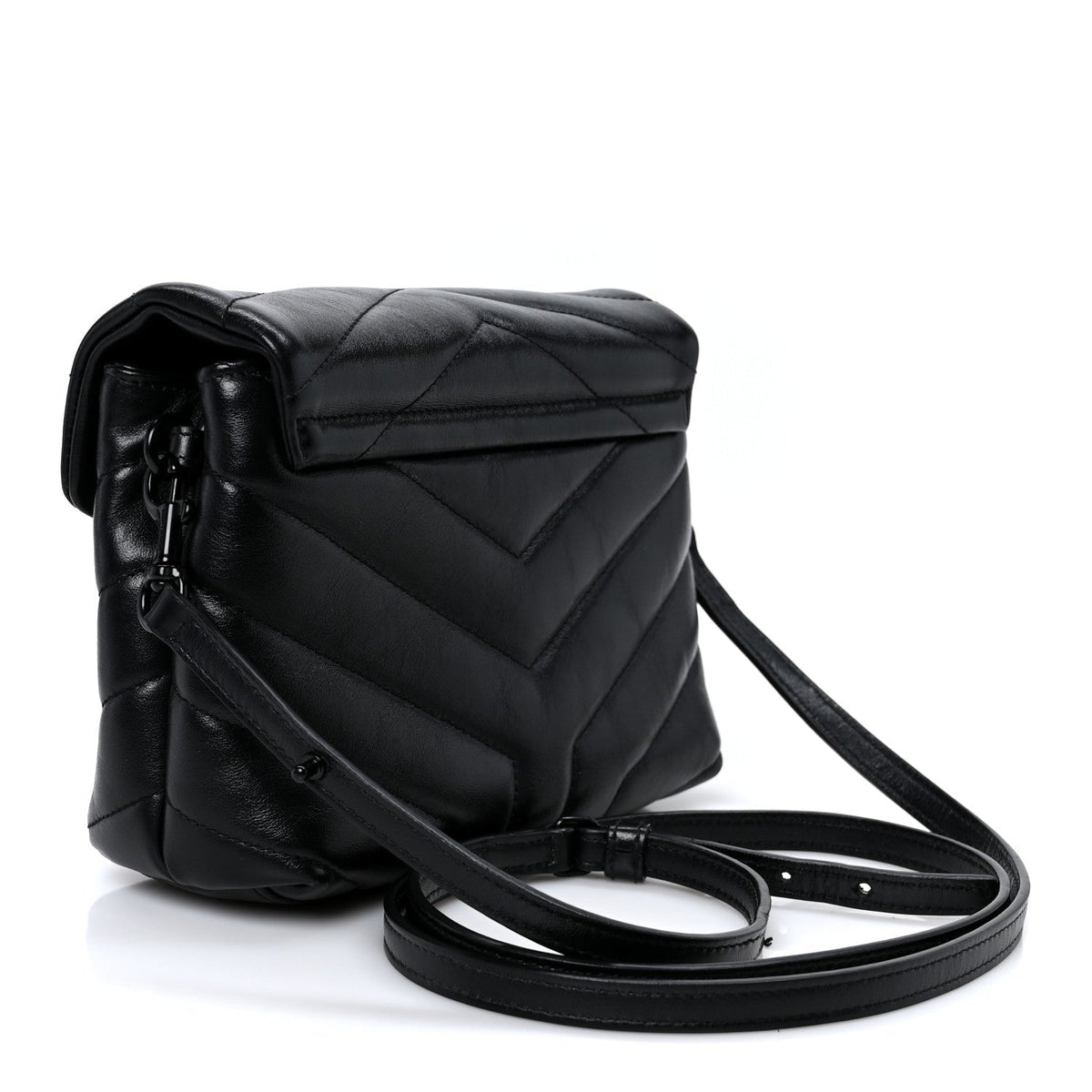 Calfskin Y Quilted Monogram Monochrome Toy Loulou Crossbody Bag Black