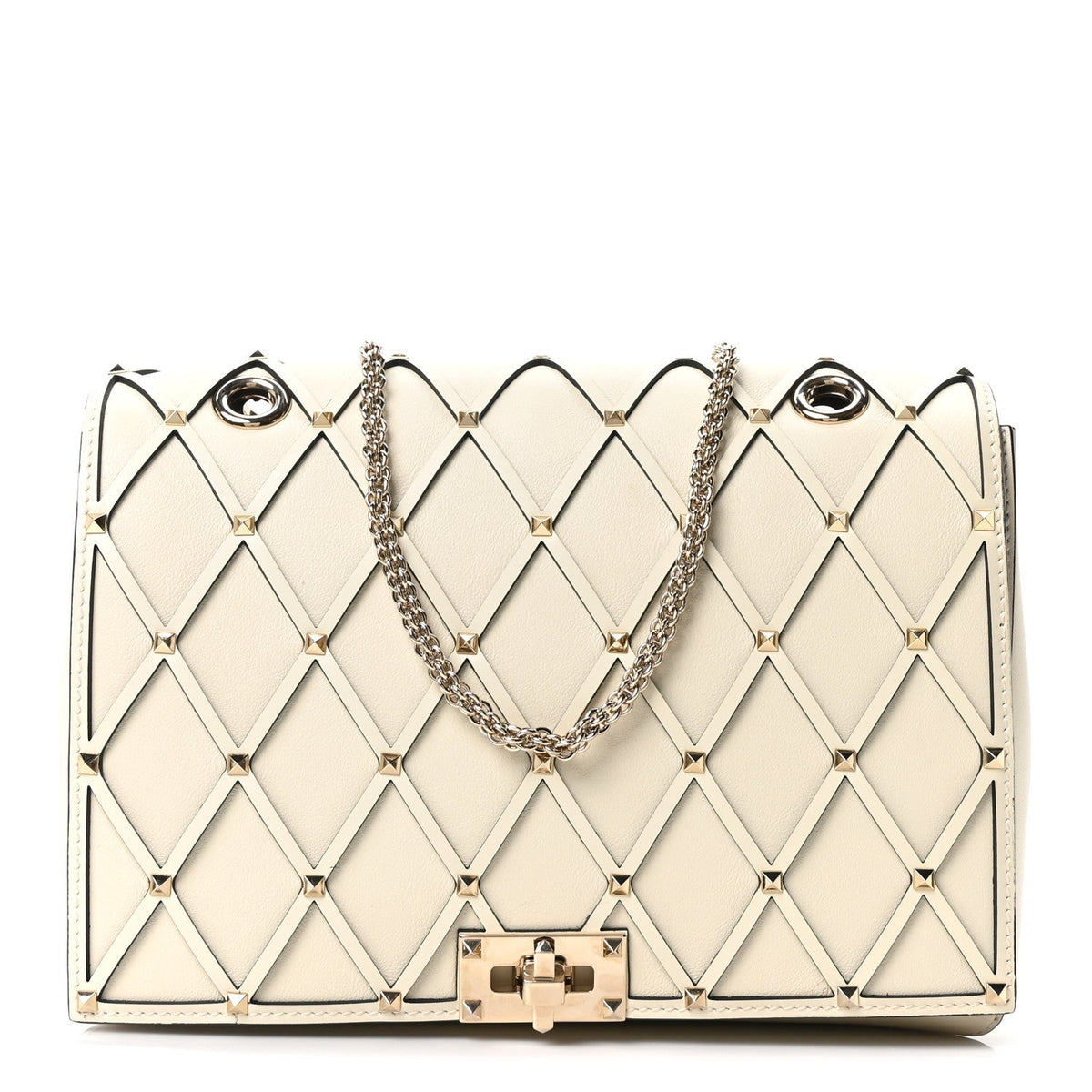 Smooth Calfskin Quilted Beehive Shoulder Bag Light Ivory