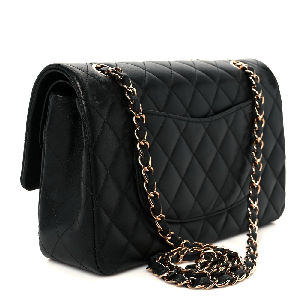 Lambskin Quilted Medium Double Flap Black