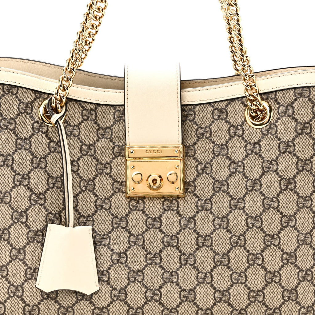 GG Supreme Monogram Medium Padlock Tote White