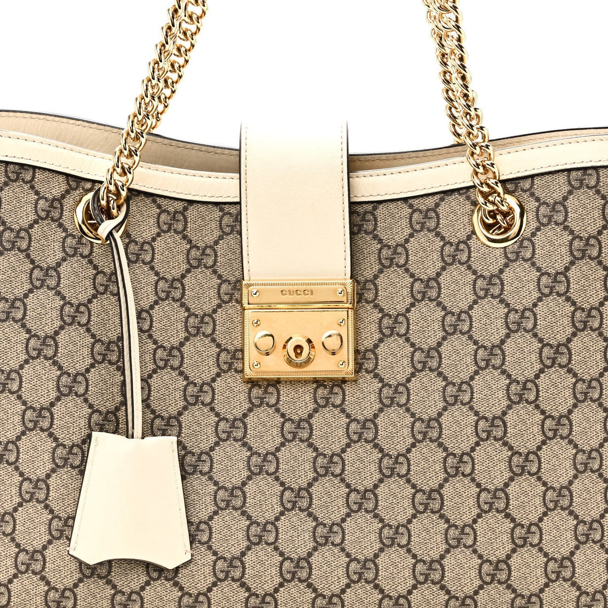 GG Supreme Monogram Medium Padlock Tote White