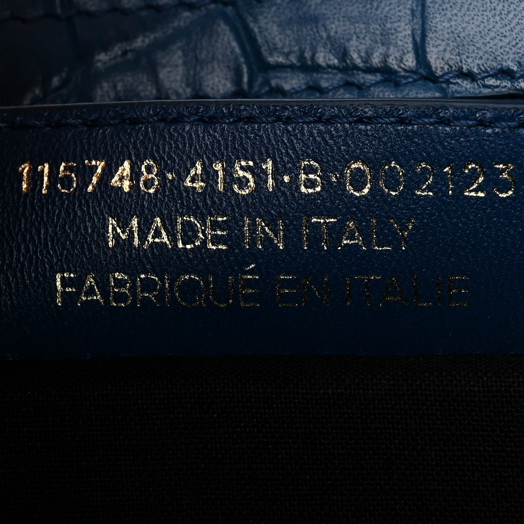 Calfskin Crocodile Embossed Classic Silver Hardware City Bleu Marine