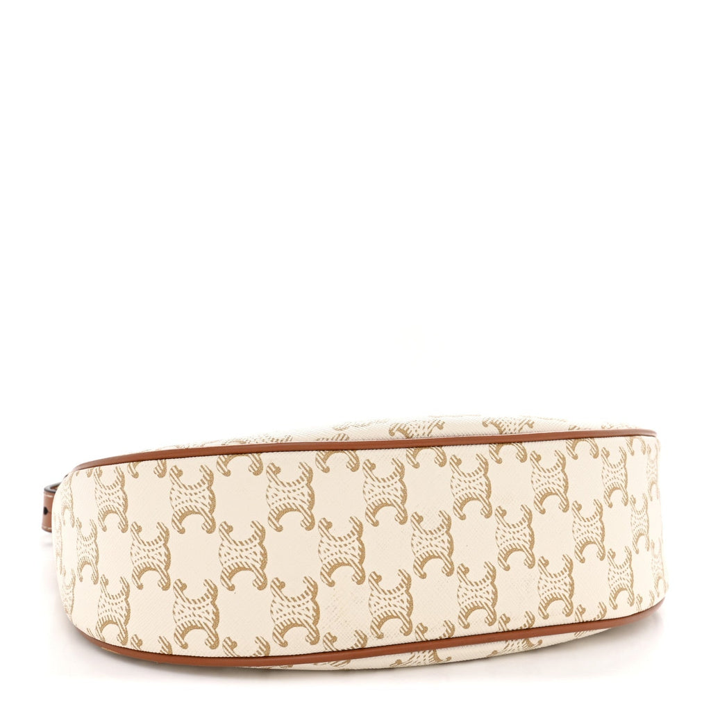 Canvas Calfskin Ava Triomphe Shoulder Bag White