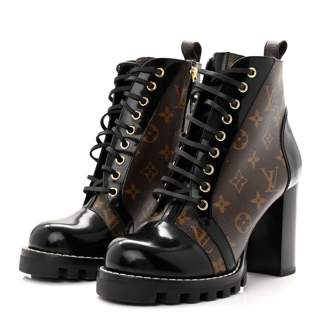 Patent Calfskin Monogram Star Trail Ankle Boots 40 Black