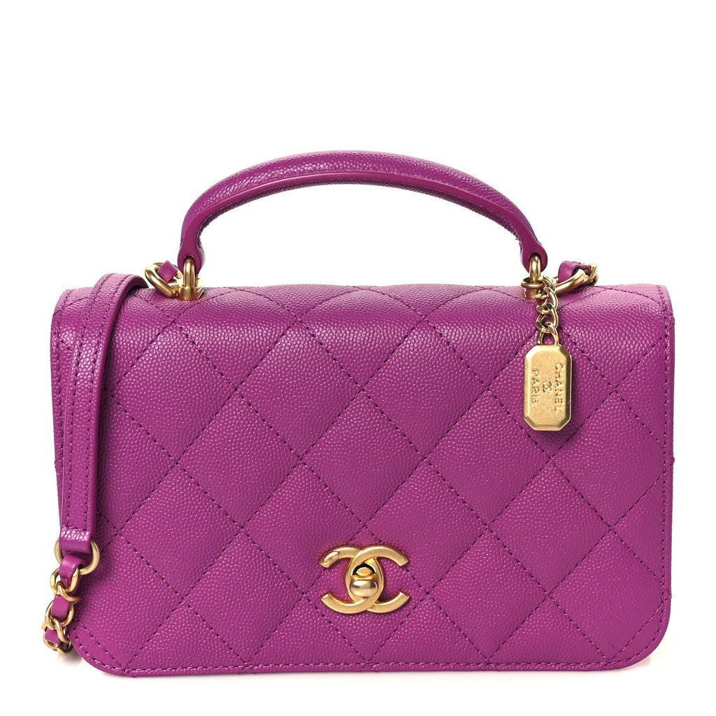 Caviar Quilted Mini Top Handle Flap Dark Pink