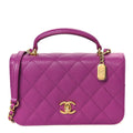 Caviar Quilted Mini Top Handle Flap Dark Pink