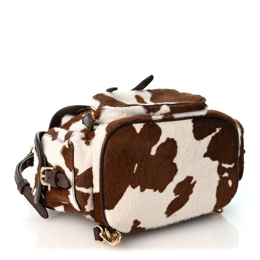 Nappa Calf Hair Printed Mini Backpack White Burnt Sienna