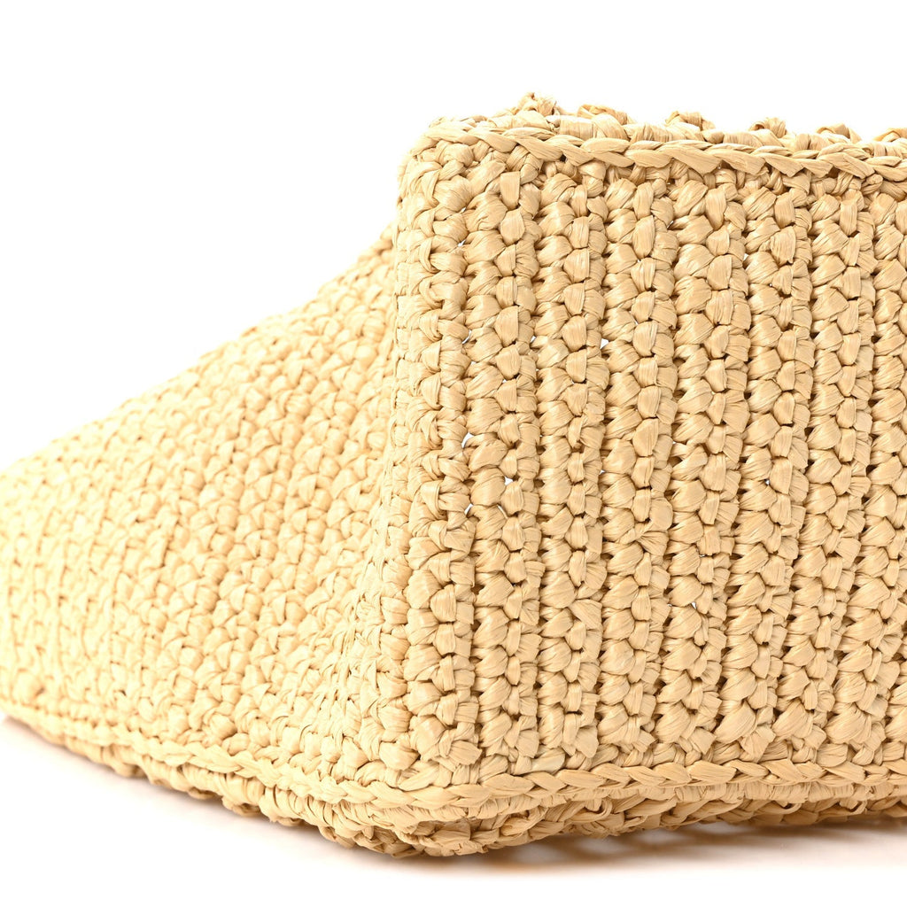 Yarn Raffia Effect Crochet Logo Embroidered Small Tote Bag Naturale