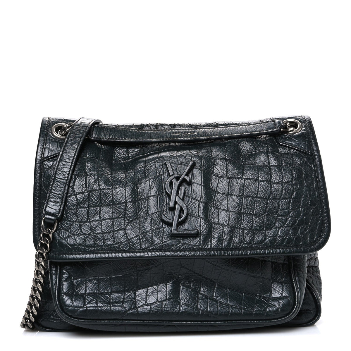Crocodile Embossed Calfskin Monogram Medium Niki Chain Satchel Algea