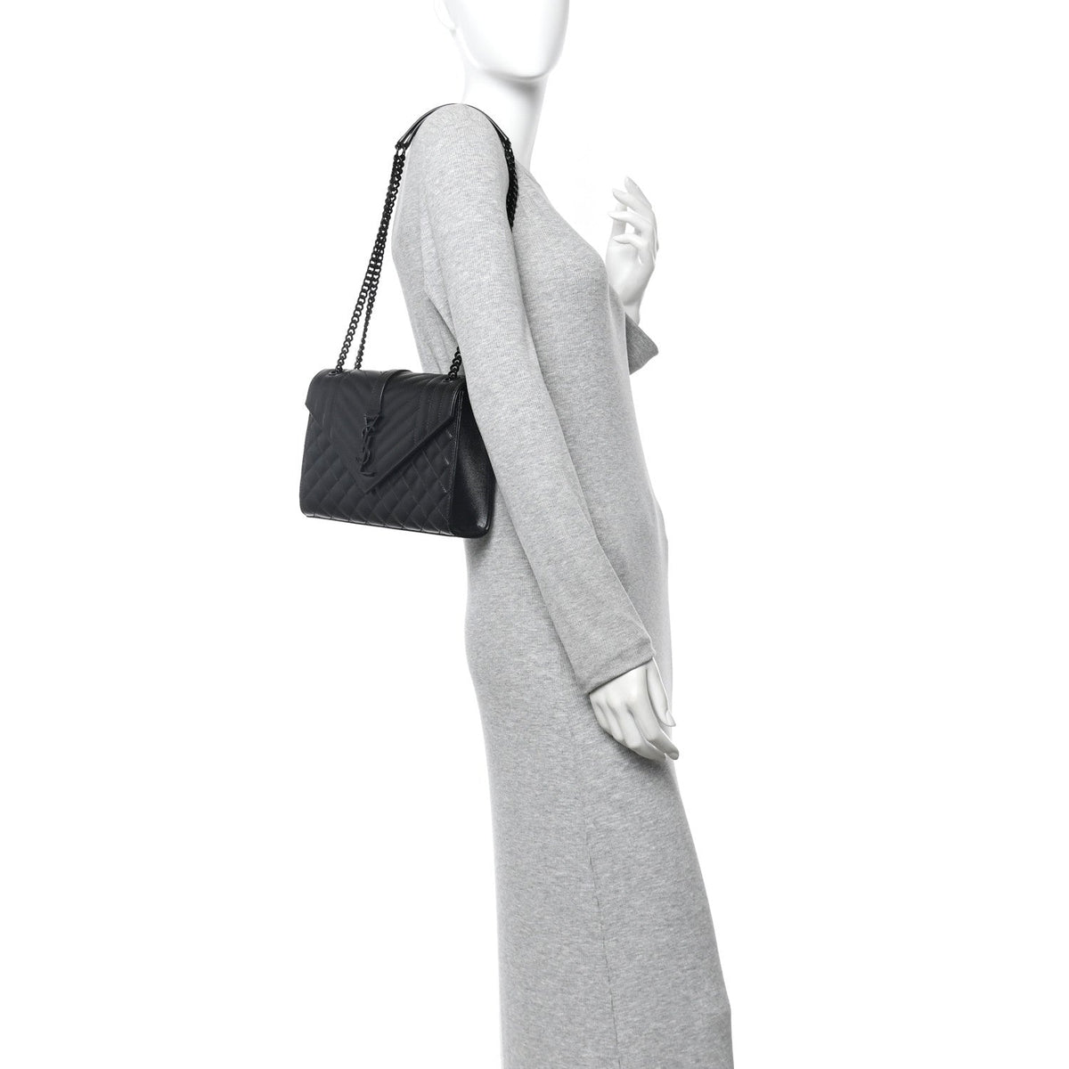 Grain De Poudre Textured Mixed Matelasse Triquilt Medium Monogram Monochrome Satchel Black