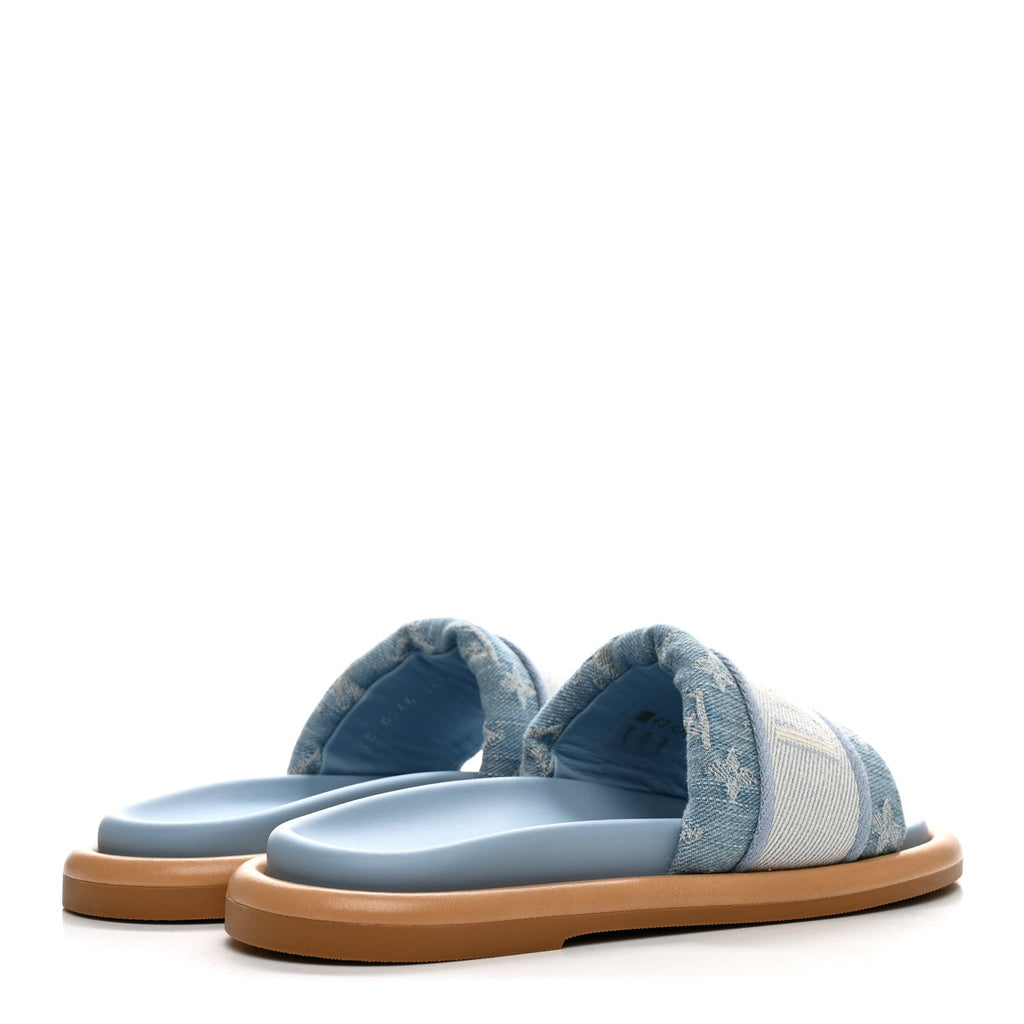 Monogram Denim LV Bliss Womens Comfort Mules 36.5 Turquoise