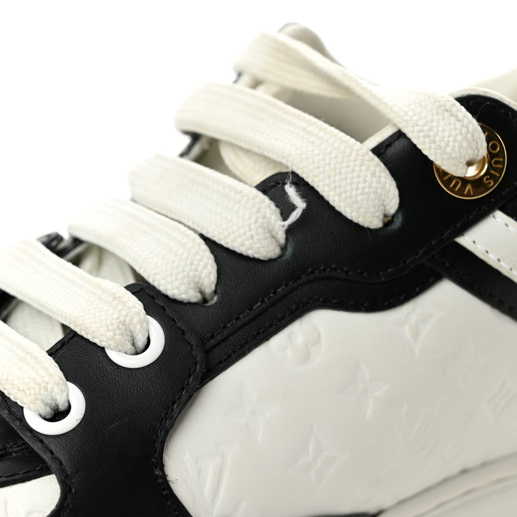 Monogram Embossed Calfskin Time Out Sneakers 37 White Black