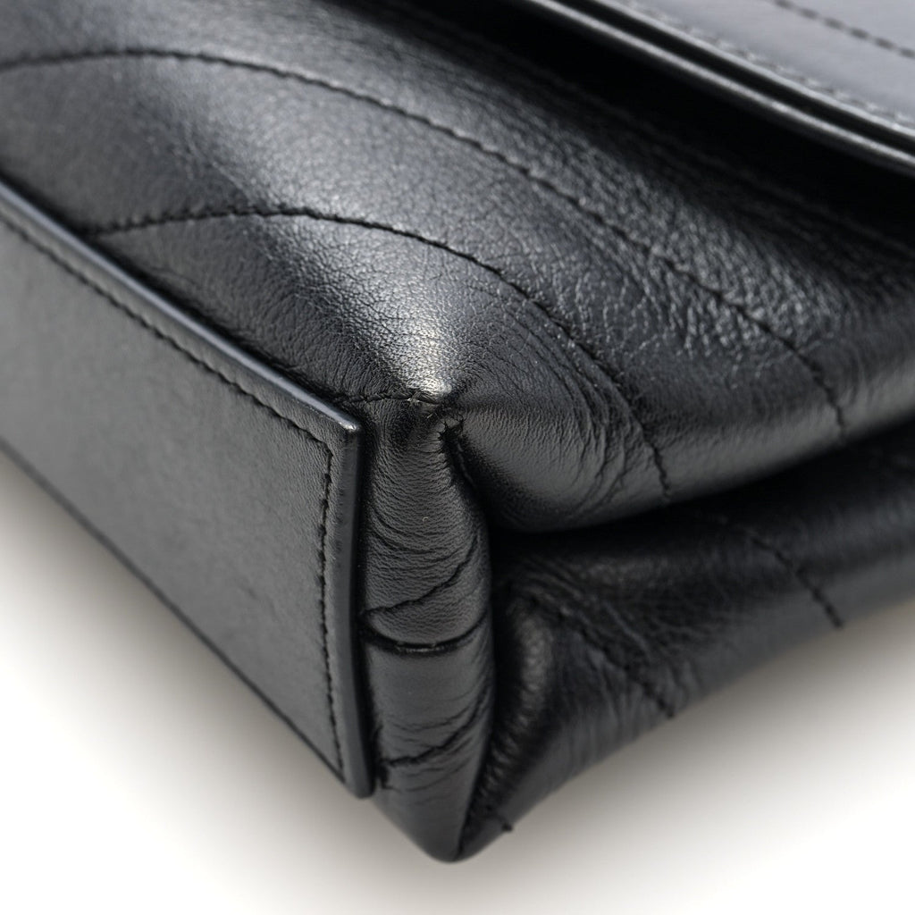 Calfskin Chevron Stitched Coco Waist Bag Black