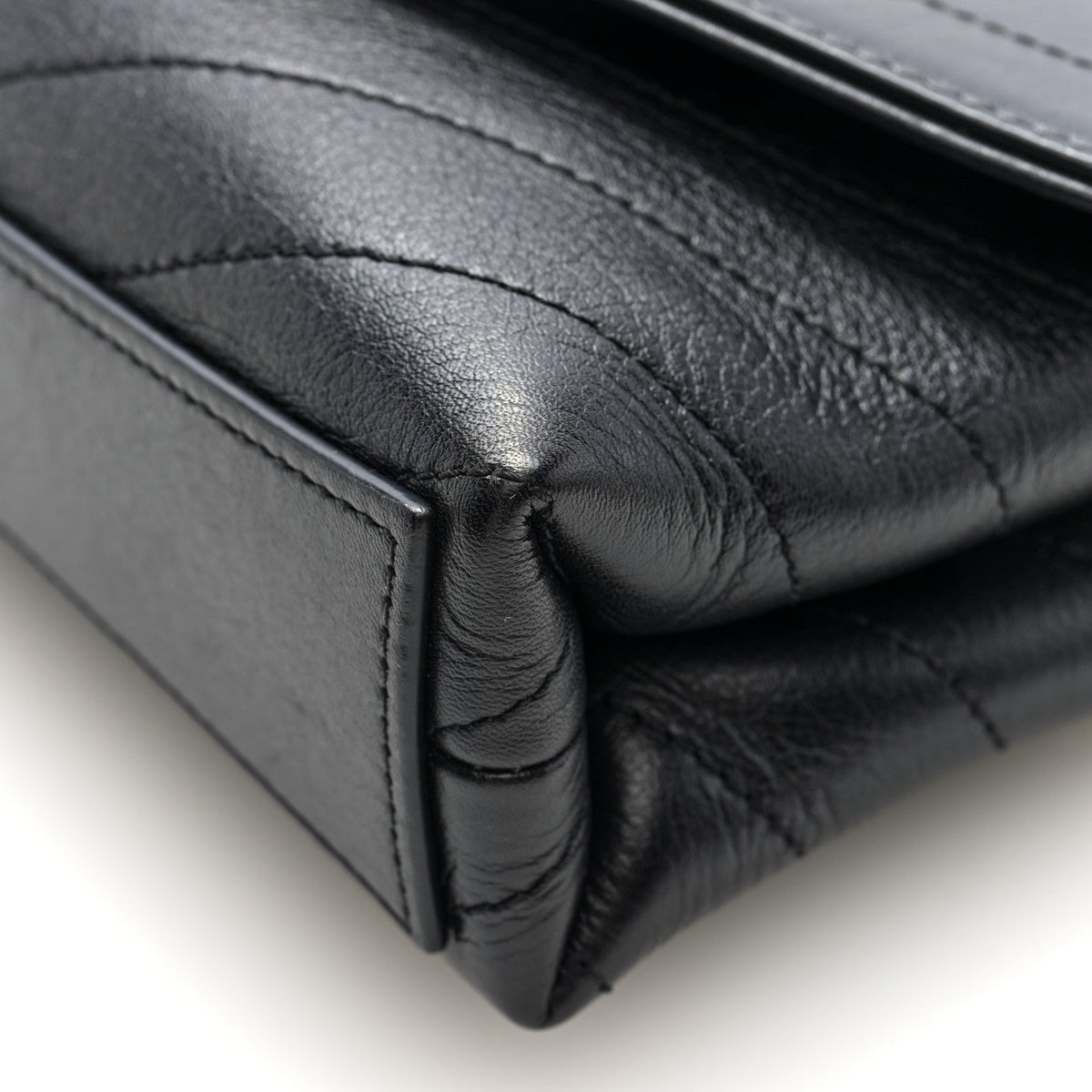 Calfskin Chevron Stitched Coco Waist Bag Black