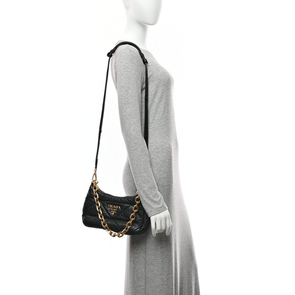 Nappa Triangle Quilted Patchwork System Bag Black