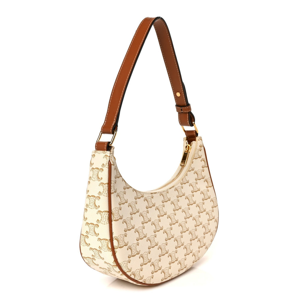 Canvas Calfskin Ava Triomphe Shoulder Bag White