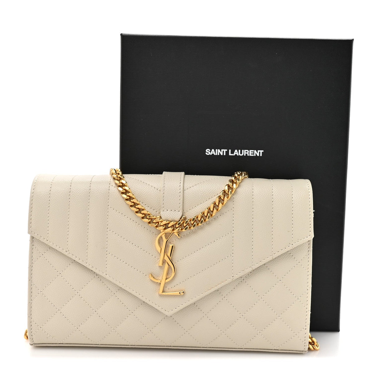 Grain De Poudre Mixed Matelasse Triquilt Monogram Chain Wallet Crema Soft
