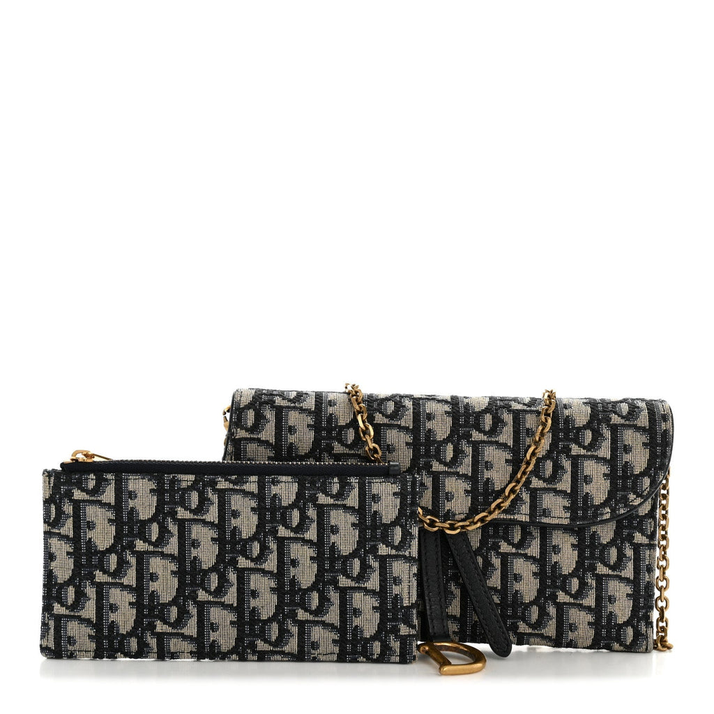 Oblique Saddle Chain Long Wallet Blue