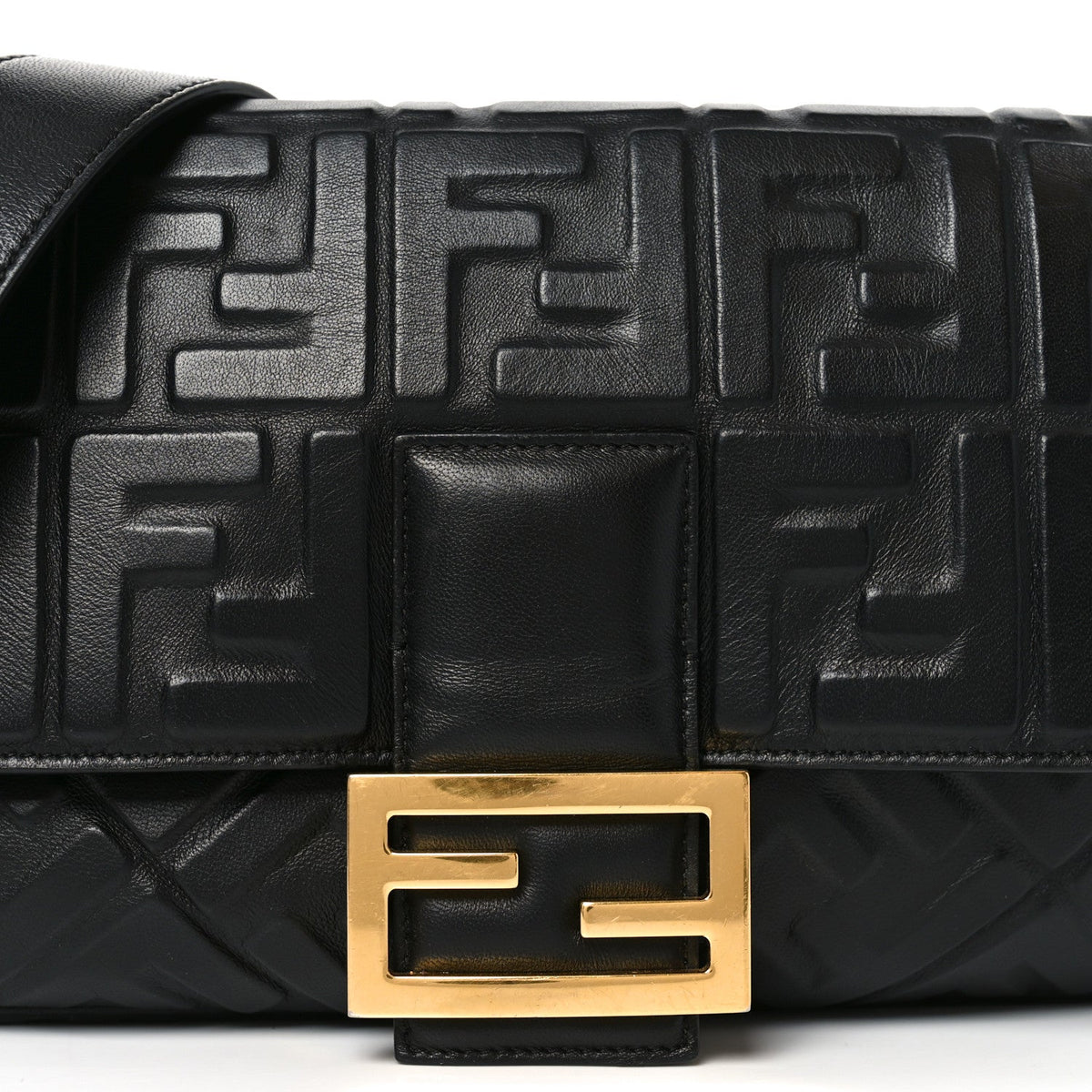 Nappa FF 1974 Embossed Large Baguette Black
