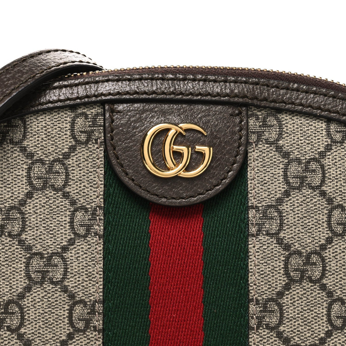 GG Supreme Monogram Textured Dollar Calfskin Web Small Ophidia Dome Shoulder Bag Beige Ebony New Acero