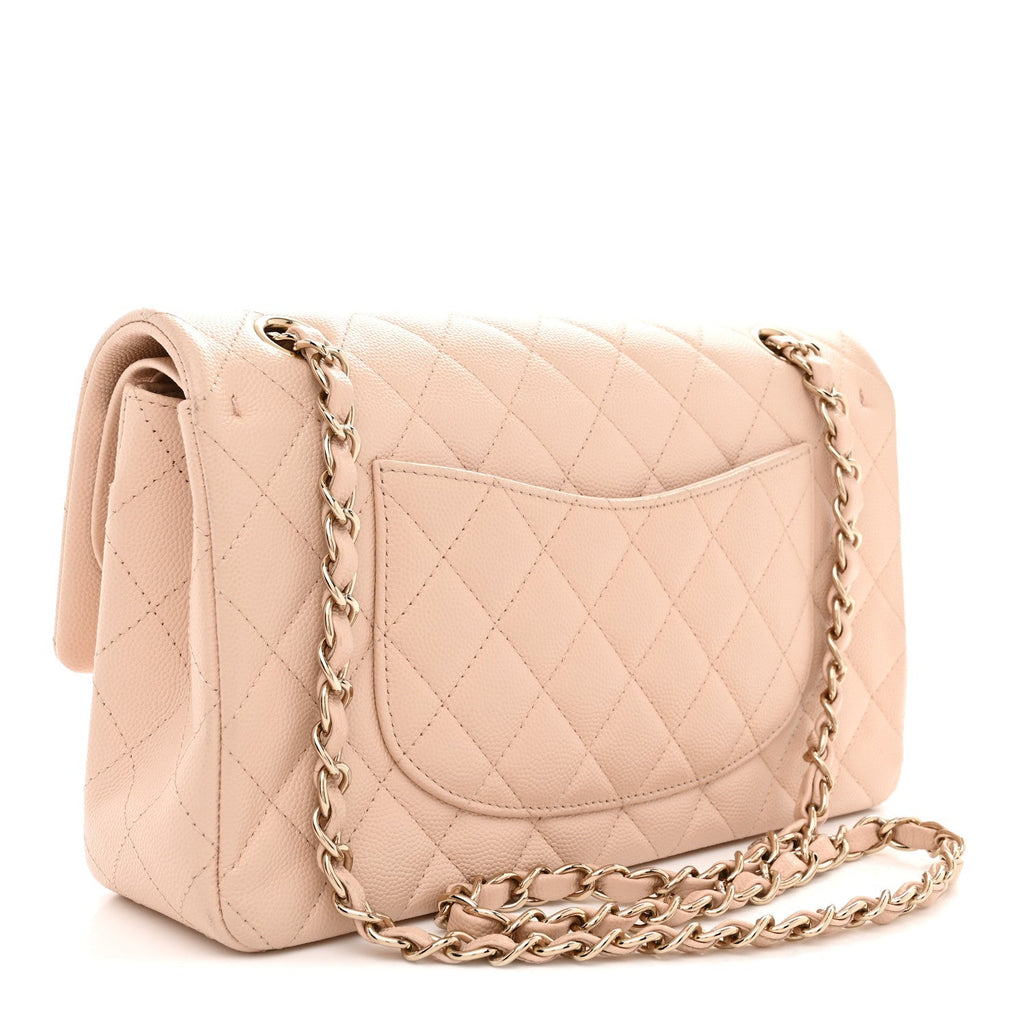Caviar Quilted Medium Double Flap Light Beige