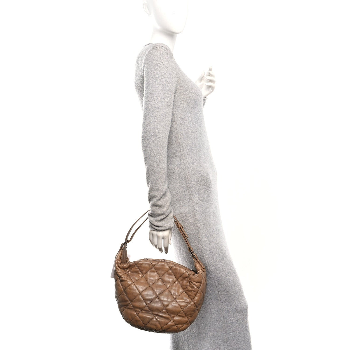 Lambskin Quilted Cloudy Bundle Hobo Beige