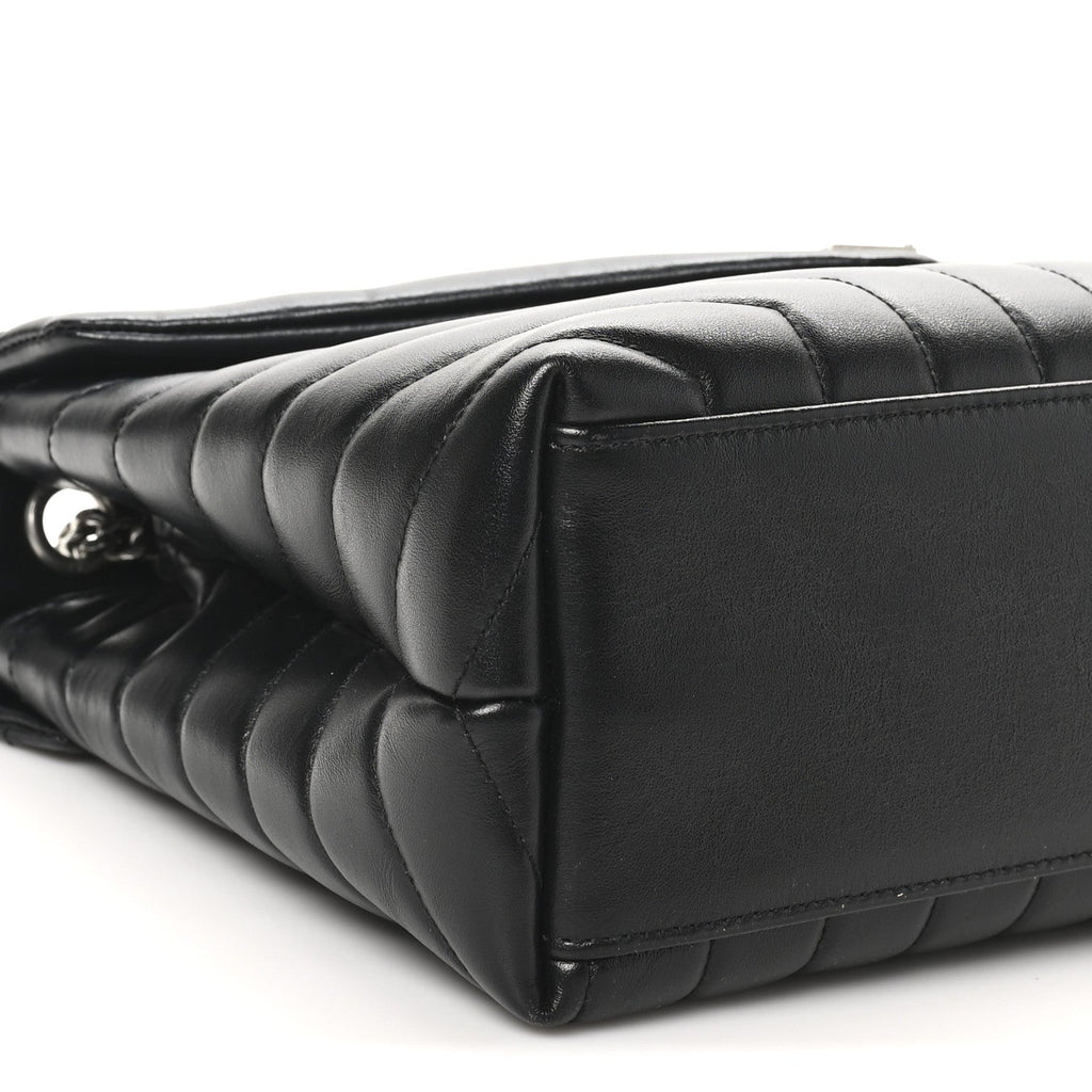 Calfskin Y Quilted Monogram Medium Loulou Chain Satchel Black