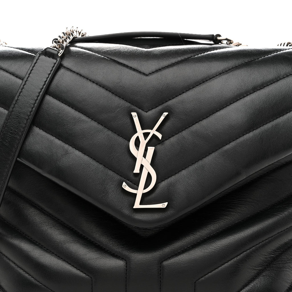Calfskin Y Quilted Monogram Medium Loulou Chain Satchel Black