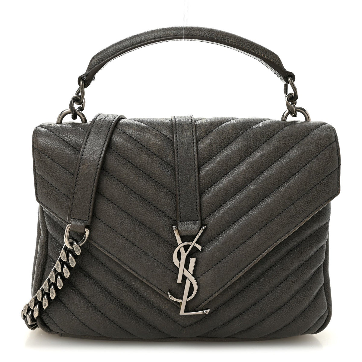 Sheepskin Matelasse Chevron Monogram Medium College Bag Asphalt