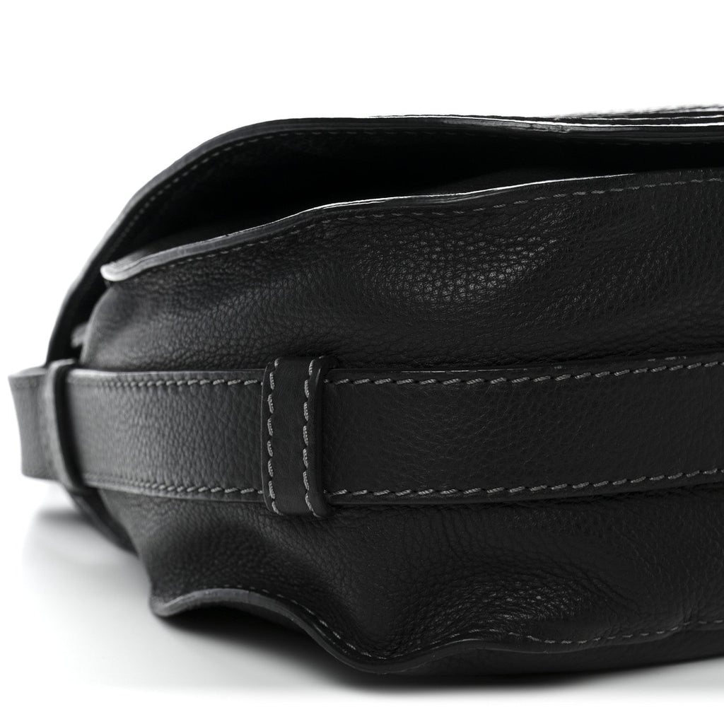 Calfskin Medium Marcie Round Crossbody Bag Black