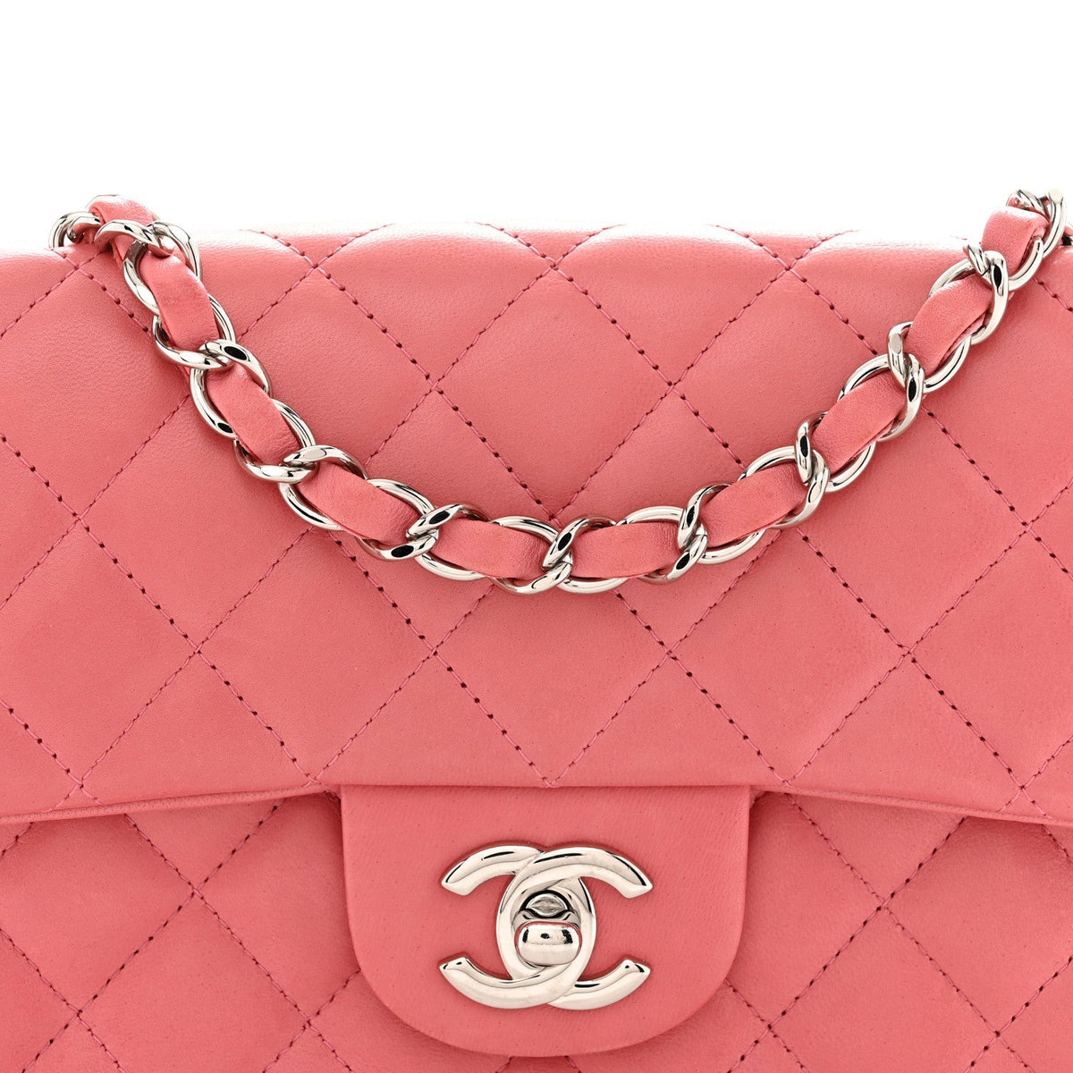 Lambskin Quilted Mini Rectangular Flap Pink