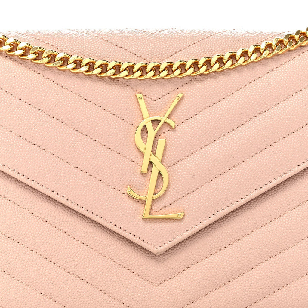 Grain De Poudre Matelasse Chevron Monogram Chain Wallet Pale Pink