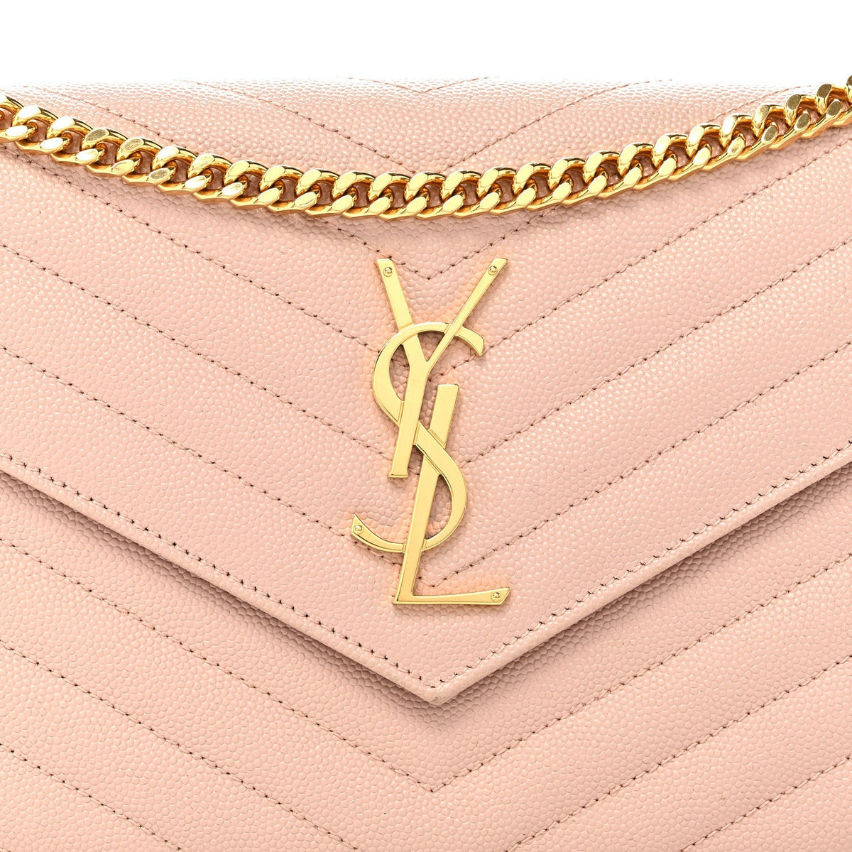 Grain De Poudre Matelasse Chevron Monogram Chain Wallet Pale Pink