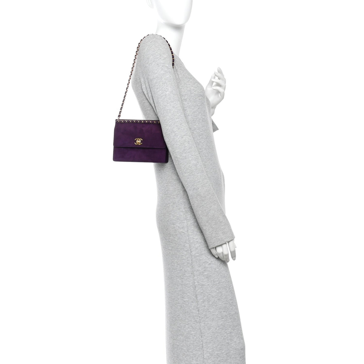 Suede CC Flap Clutch With Chain Purple