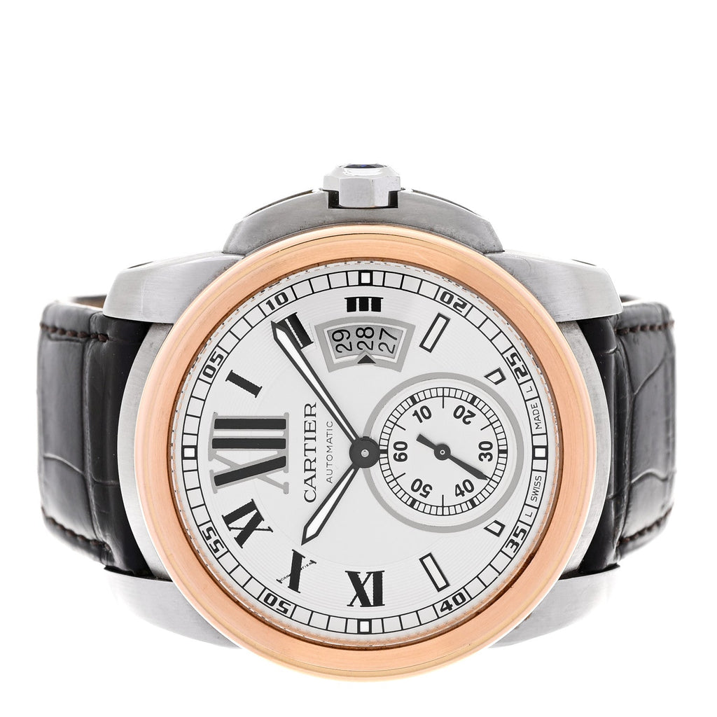 Stainless Steel 18K Pink Gold Alligator 42mm Calibre de Cartier Automatic Watch