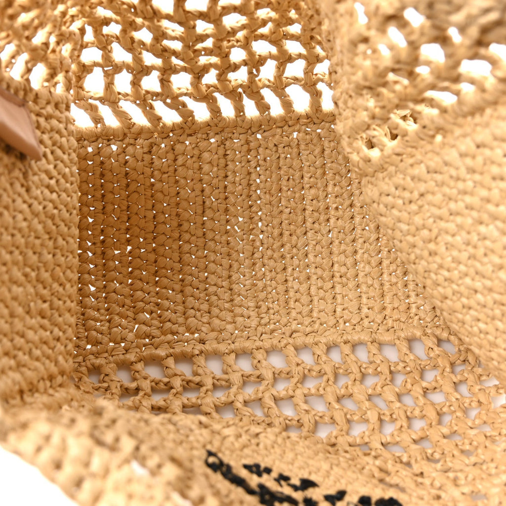 Yarn Raffia Effect Crochet Logo Embroidered Small Tote Bag Naturale