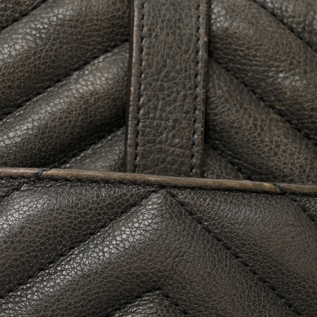 Sheepskin Matelasse Chevron Monogram Medium College Bag Asphalt