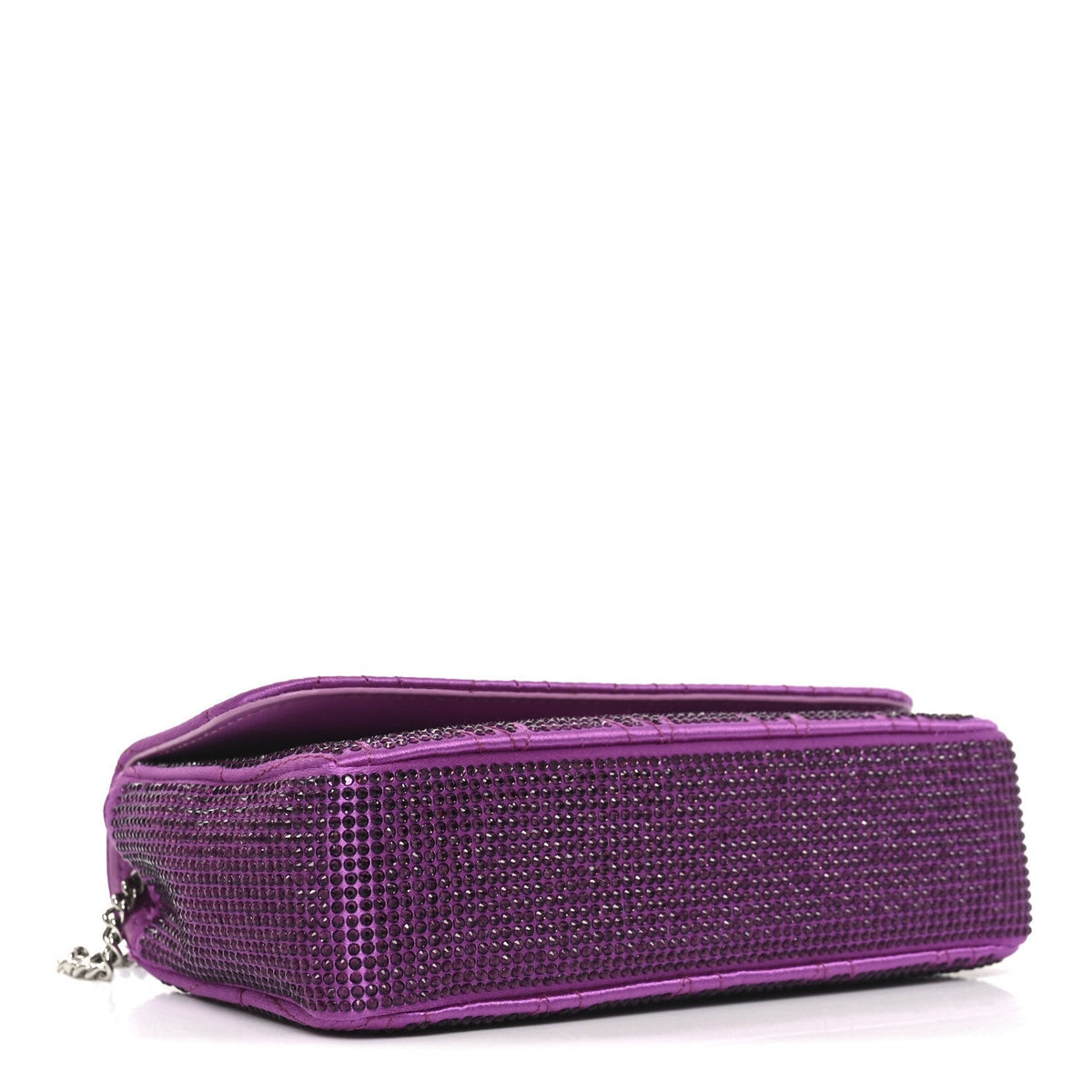 Satin Crystal Virtus Chain Clutch Purple