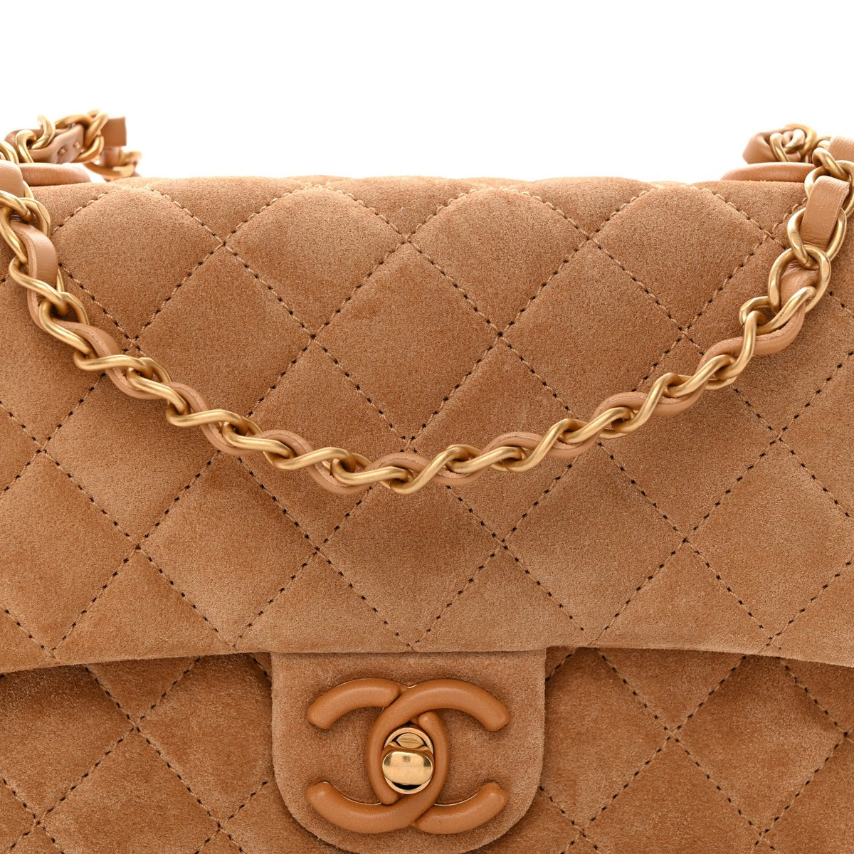 Suede Quilted Mini Flap Dark Beige